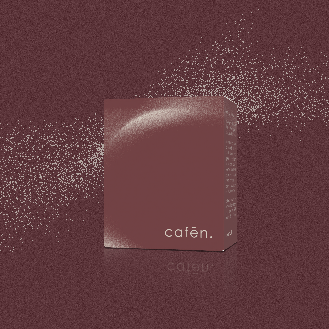Cafēn product packaging on a matching maroon background